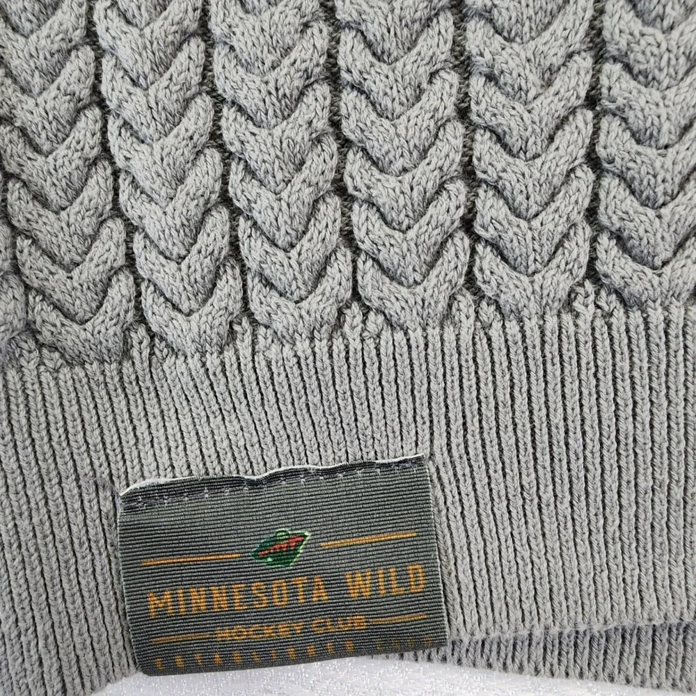 Salute Men L Gray Shawl Neck Minnesota Wild Cable Knit Toggle Sweater NHL Hockey